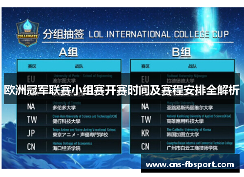 欧洲冠军联赛小组赛开赛时间及赛程安排全解析 欧洲冠军联赛小组赛开赛时间及赛程安排全解析