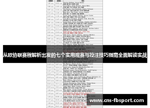 从欧协联赛程解析出发的七个实用观赛与投注技巧指南全面解读实战 从欧协联赛程解析出发的七个实用观赛与投注技巧指南全面解读实战